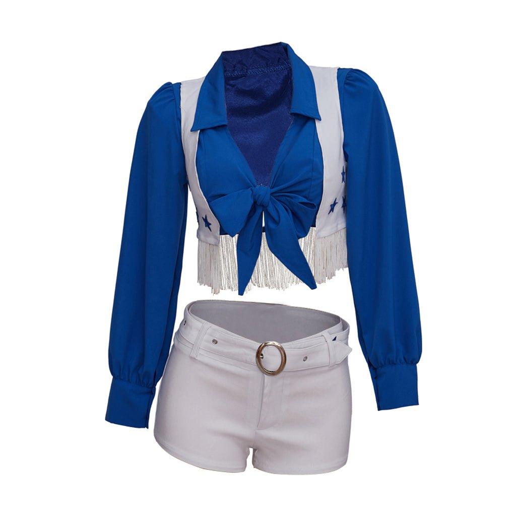 Uniforme de Cheerleader Dallas Cowboy Cosplay - Colete, Camisa, Shorts, Cinto - Estrela Cosplay
