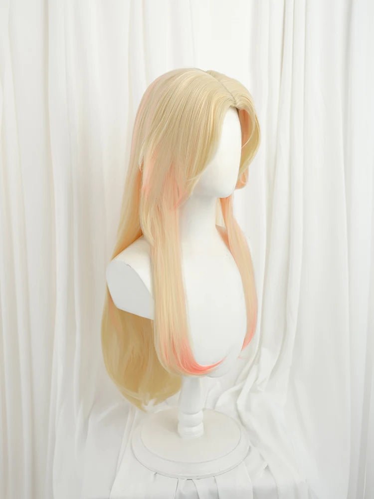 Peruca de Cosplay Ahri Lenda Imortalizada LOL 75cm Amarelo Misturado com Vermelho - Estrela Cosplay