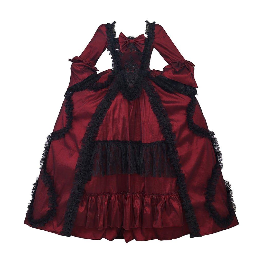 Vestido de Baile Rococó Rosa Vermelho | Traje de Princesa Vintage da Época Colonial para Cosplay, Halloween, Festas e Apresentações - Estrela Cosplay