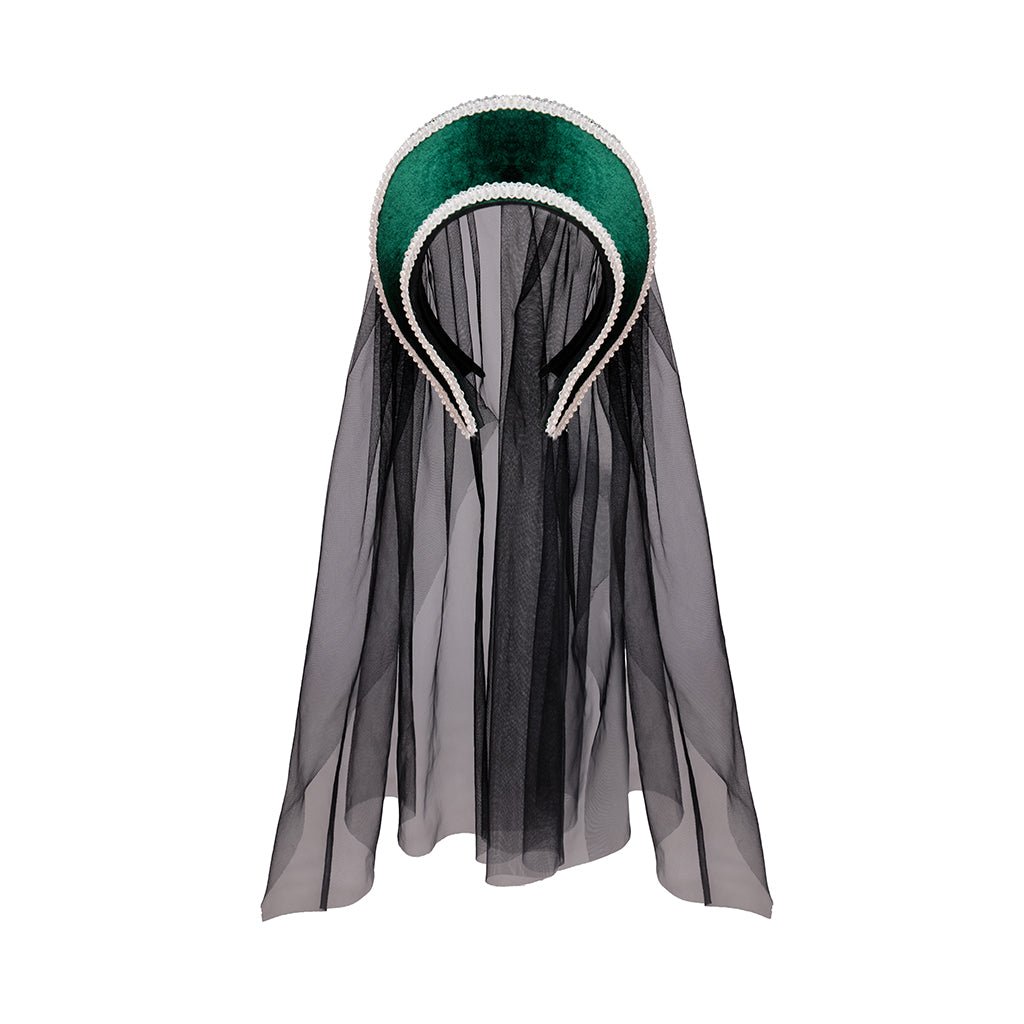 Chapéu Tudor Azul com Capa de Véu Preto Fantasia Cosplay – Elegante Chapéu Histórico Renascentista para Reencenações e Eventos Temáticos - Estrela Cosplay