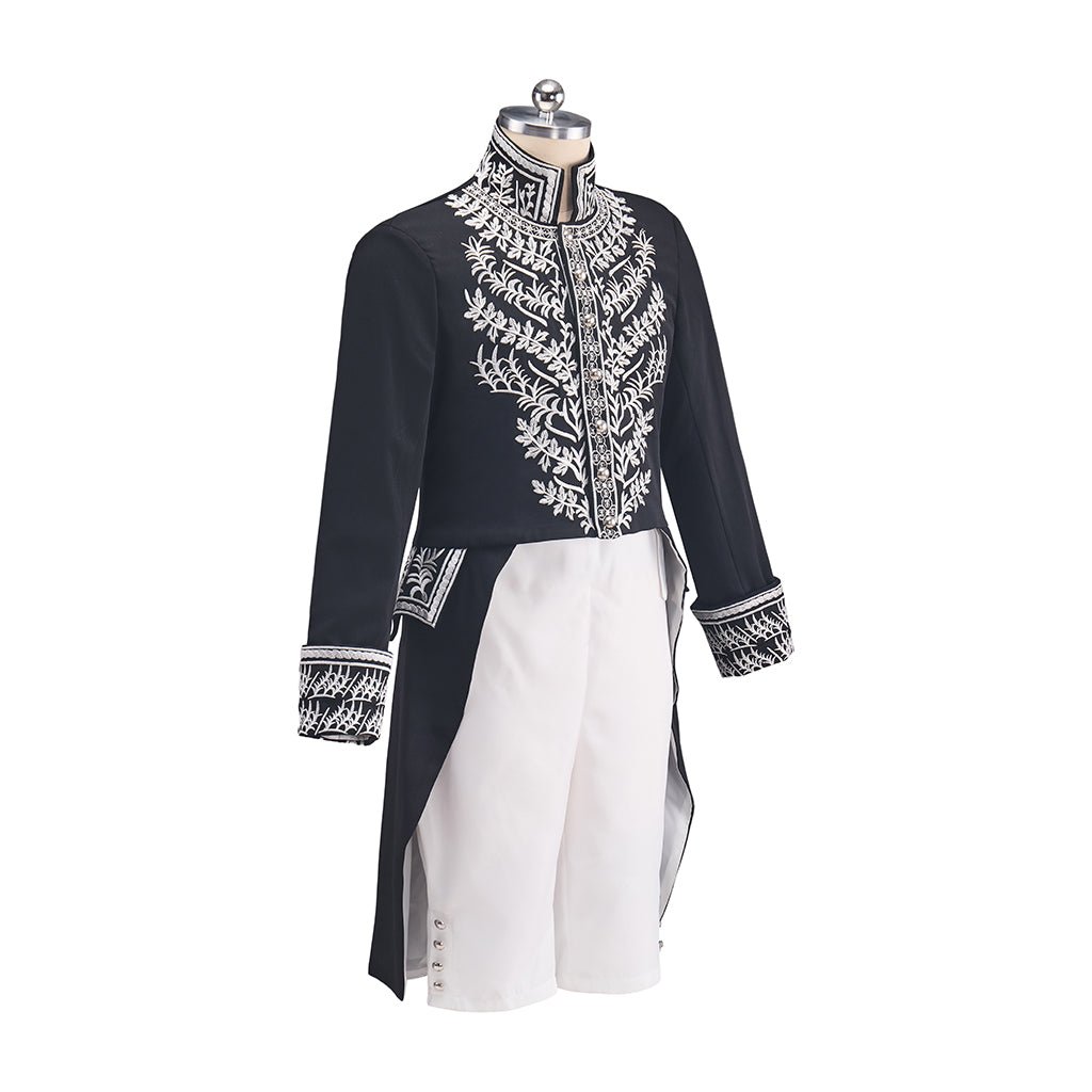 Conjunto Príncipe Medieval para Homens - Casaco e Colete de Tuxedo Preto com Detalhes em Prata para Cosplay e Feiras Renascentistas - Estrela Cosplay