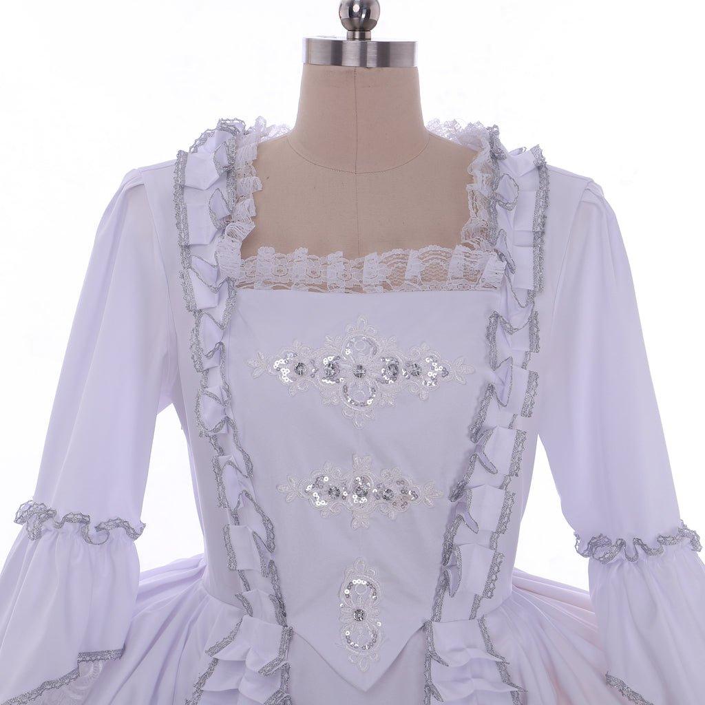 Vestido de Baile Marie Antoinette Cosplay | Século XVIII Branco com Franjas | Traje Rococó - Estrela Cosplay