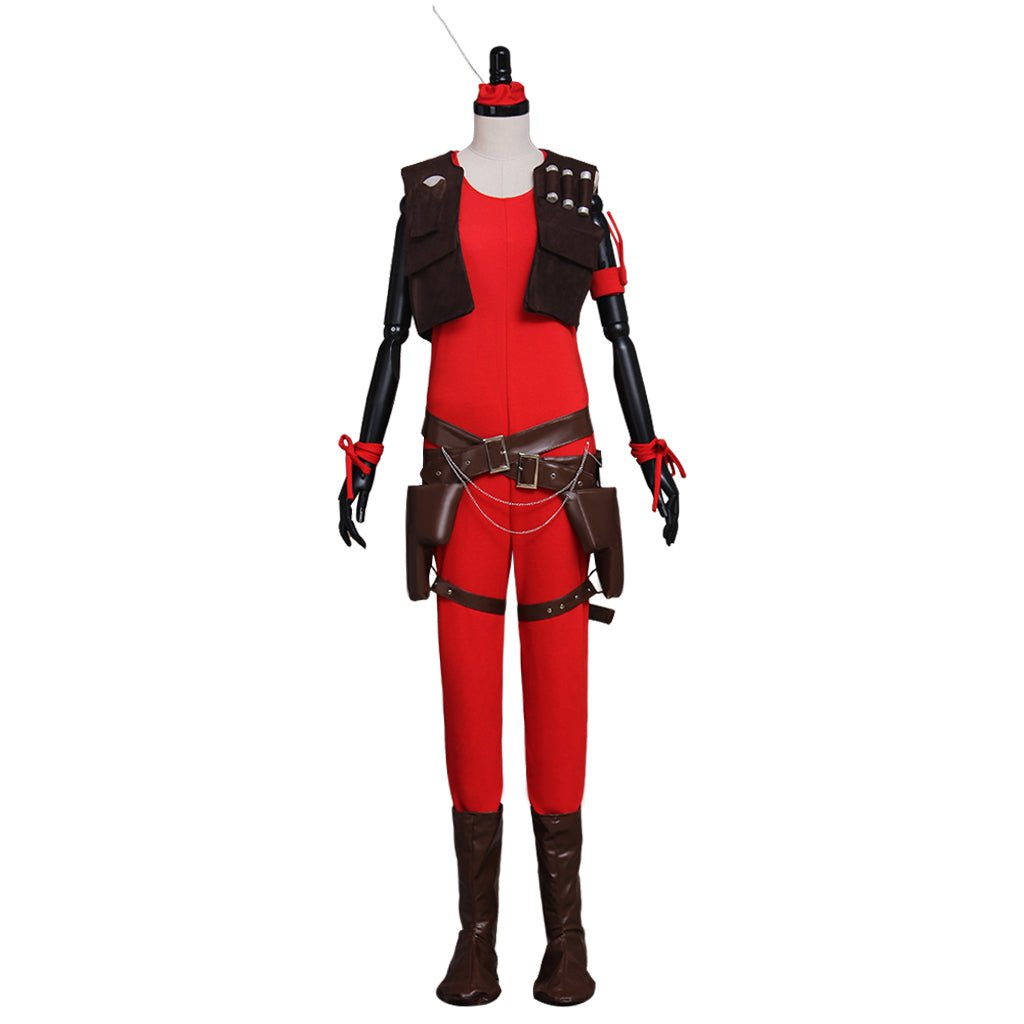 Traje de Cosplay de Aurra Sing para Mulheres - Macacão Vermelho com Cinto Conjunto Completo - Estrela Cosplay
