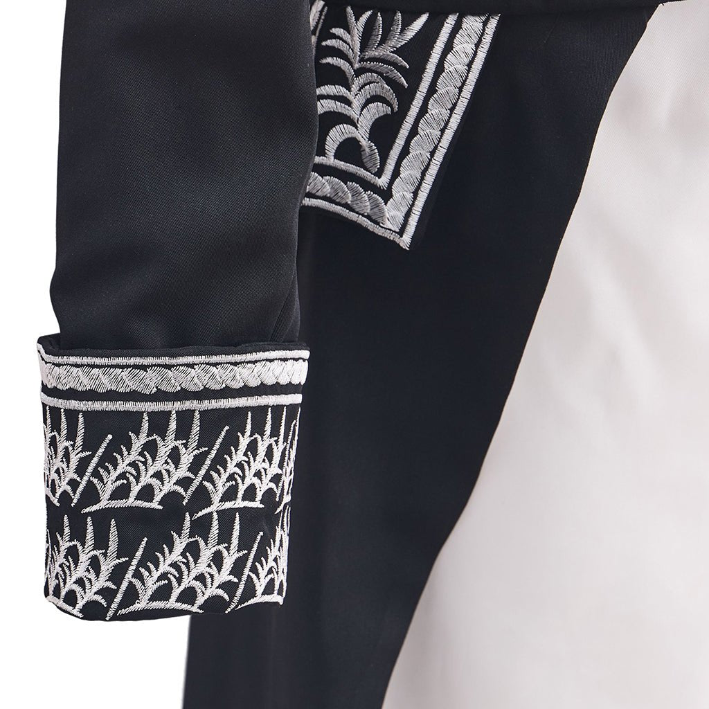 Conjunto Príncipe Medieval para Homens - Casaco e Colete de Tuxedo Preto com Detalhes em Prata para Cosplay e Feiras Renascentistas - Estrela Cosplay