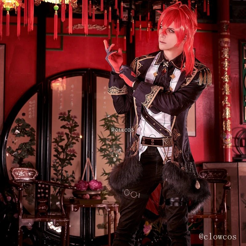 Fantasia de Cosplay Diluc de Genshin Impact para Homens - Conjunto Completo Preto - Estrela Cosplay