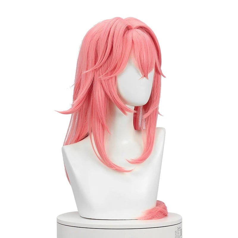 Peruca Genshin Impact Yae Guuji 80cm Rosa Lisa - Peruca Yae Miko Cabelo Sintético Resistente ao Calor - Estrela Cosplay