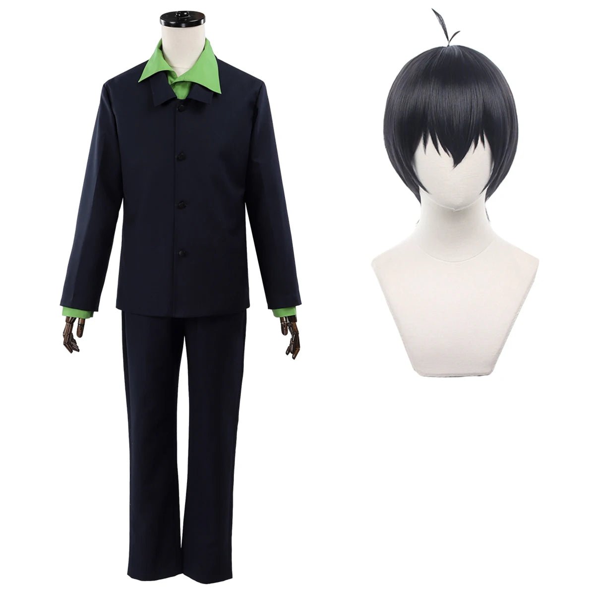 Fantasia Cosplay Isagi Blue Lock - Camisa Verde, Calça Preta e Peruca - Presente para Fãs de Anime - Estrela Cosplay