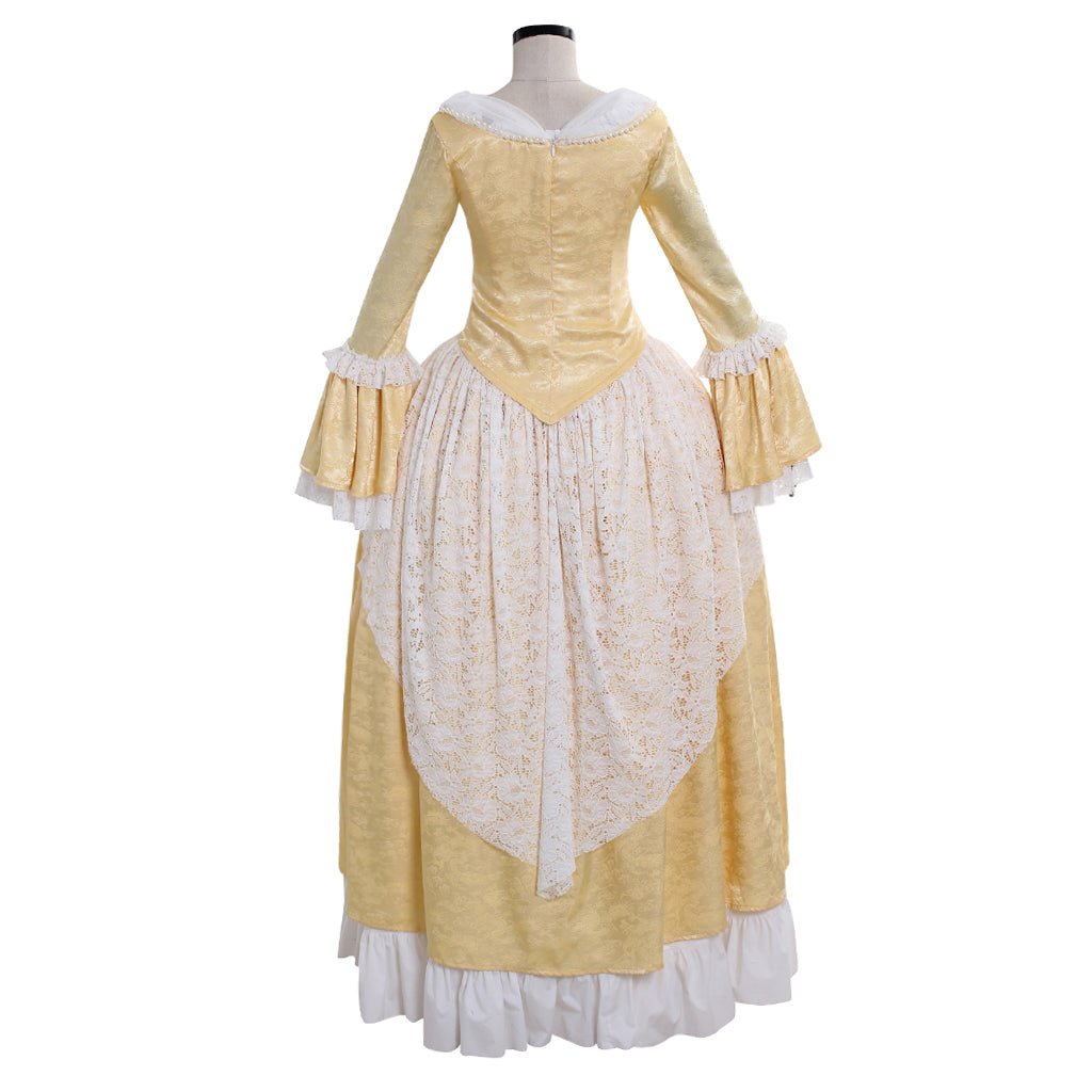 Vestido colonial rococo ouro de Marie Antoinette para Halloween, corte francês - Estrela Cosplay