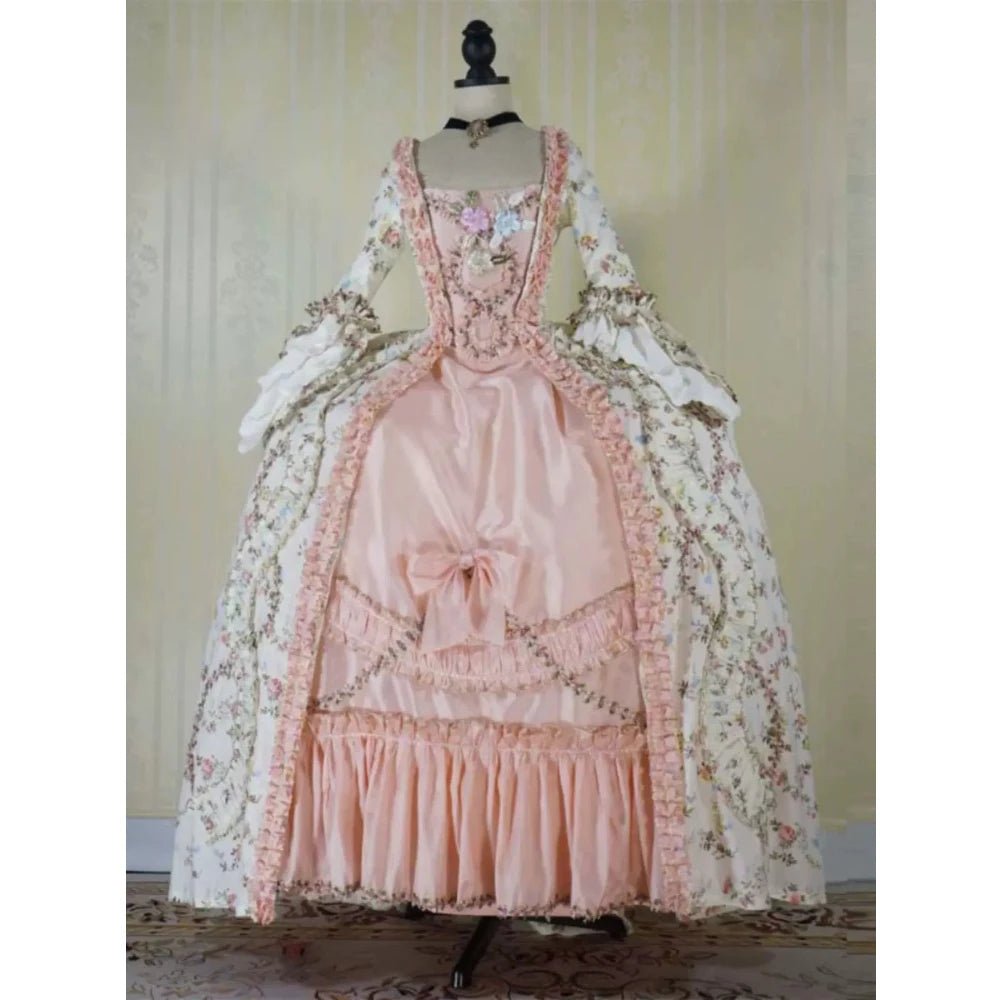 Vestido Rosa Floral Renascença Estilo Francês Robe Medieval Vitoriano - Estrela Cosplay