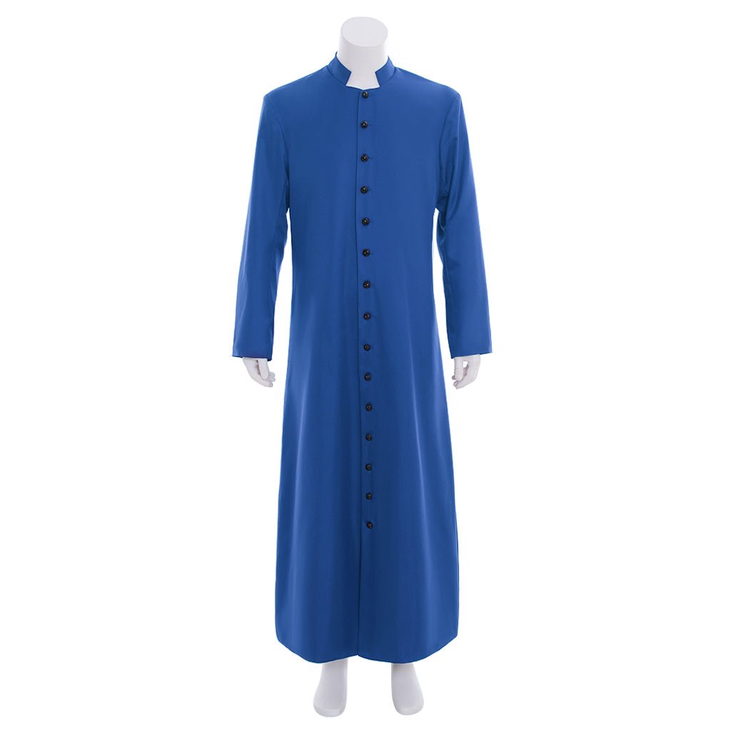 Veste de Clérigo Azul para Homens - Traje de Cassock com Gola Alta - Vestimentas Litúrgicas para Cosplay de Igreja - Estrela Cosplay