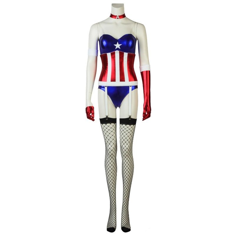 Fantasia de Captain America Ombros Descobertos para Meninas - Halloween e Festas - Estrela Cosplay