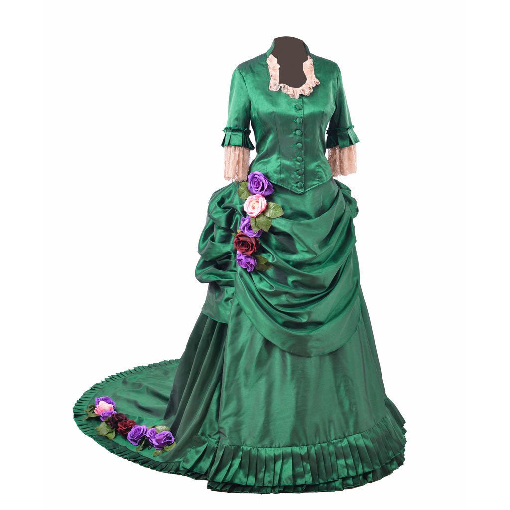Vestido Bustle Vitoriano da Era Georgiana | Vestido de Baile Rococó Verde do Século 18 para Mulheres - Estrela Cosplay