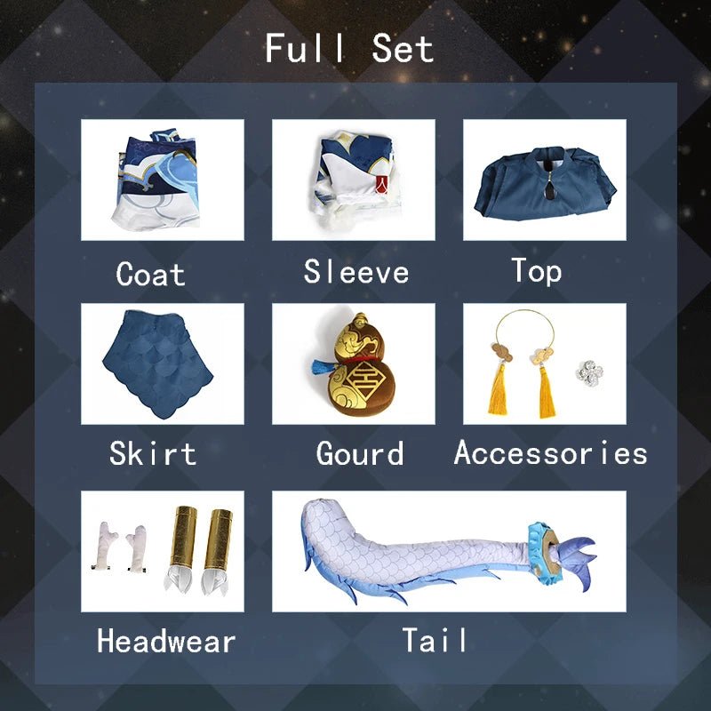 Fantasia Bailu de Honkai Star Rail - Vestido Feminino com Design de Escamas de Peixe e Cauda para Halloween e Festas - Estrela Cosplay