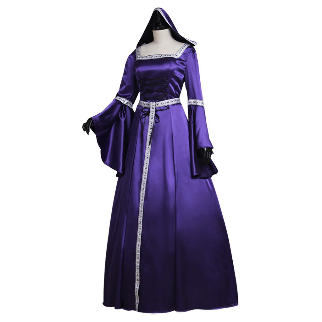Vestido Medieval Vintage Princesa Capuz Traje Nobre Mangas Sino para Halloween Feiras Renascentistas - Estrela Cosplay