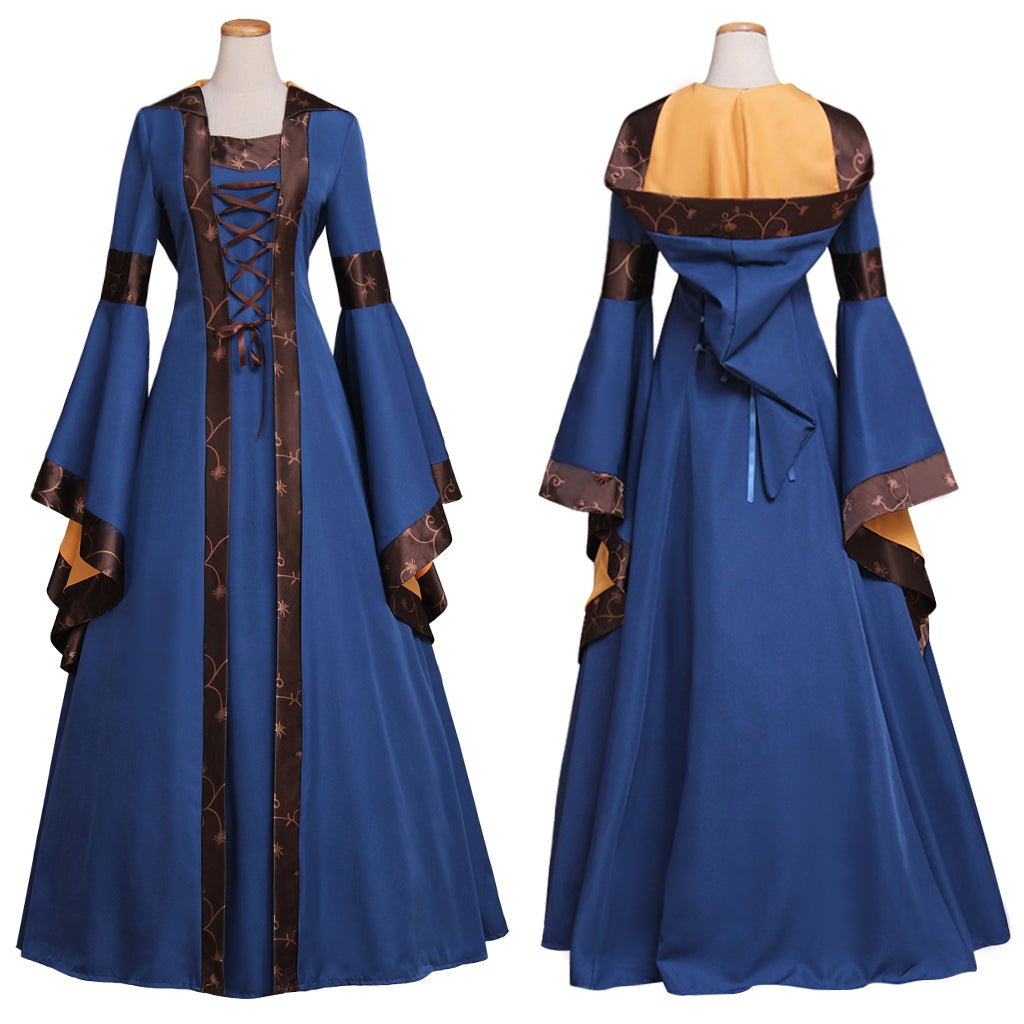 Vestido Medieval com Mangas Alargadas Capuz Cintura Alta Lacrado Vintage para Mulheres Cosplay Gótico Vestido Longo de Festa de Corte Europeu - Estrela Cosplay