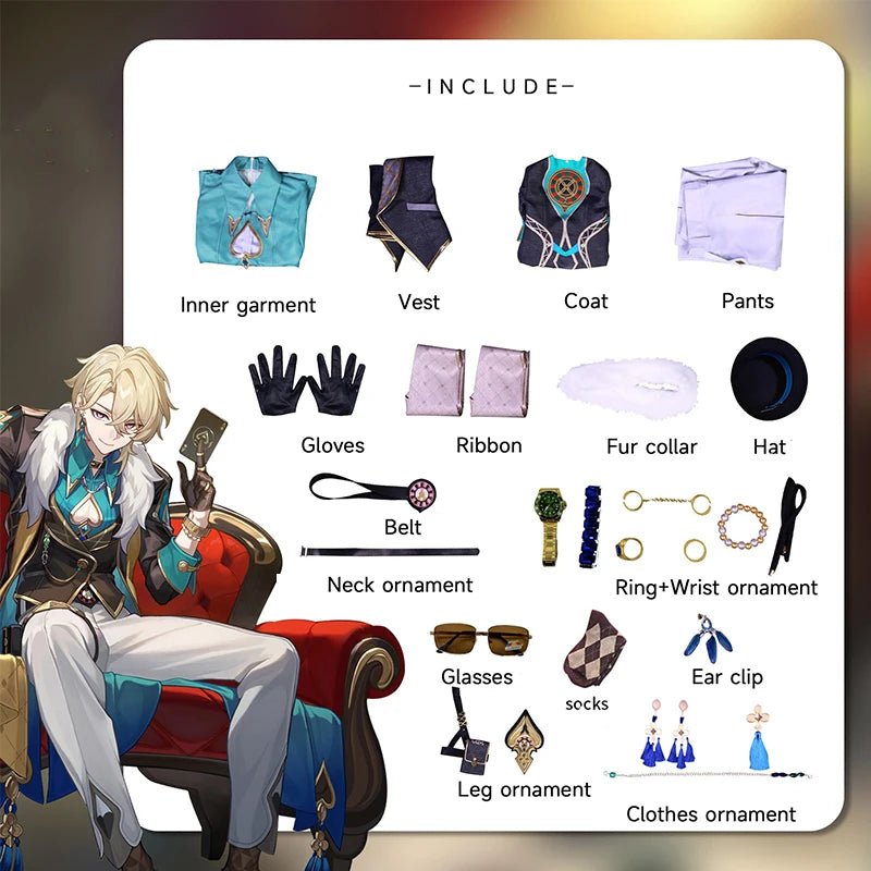 Fantasia de Cosplay Aventurine de Honkai Star Rail - Colegas de Topaz, Corporação da Paz Interastral, Traje para Homens, Festa de Halloween - Estrela Cosplay