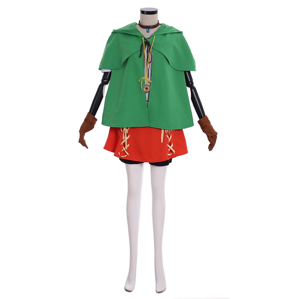 Fantasia de Elfa Linkle Conjunto Completo com Capa Verde, Camisa, Calça e Saia - Estrela Cosplay