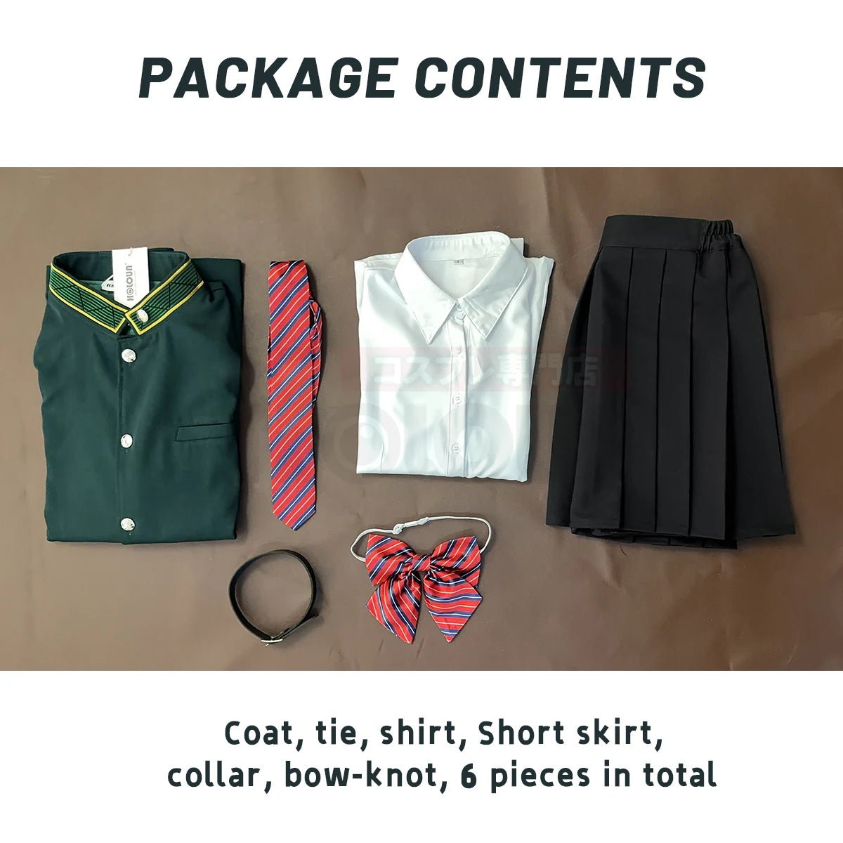 Casaco Longo Verde de Tasuku Tsubakino de Wind Breaker, Peruca, Saia, Camisa Branca, Gargantilha, Gravata e Laço - Estrela Cosplay