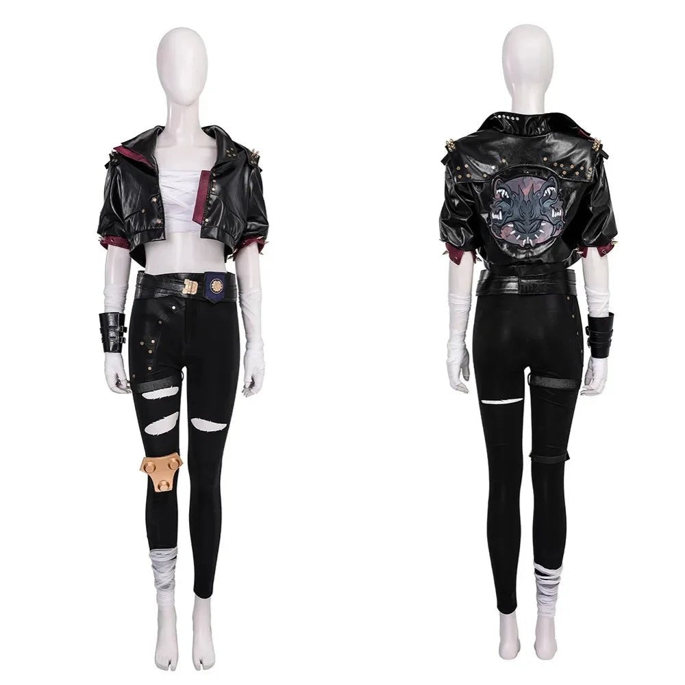 Fantasia de Vi do Arcane 2 LOL - Casaco de Couro, Calças e Acessórios Completo para Mulher - Estrela Cosplay