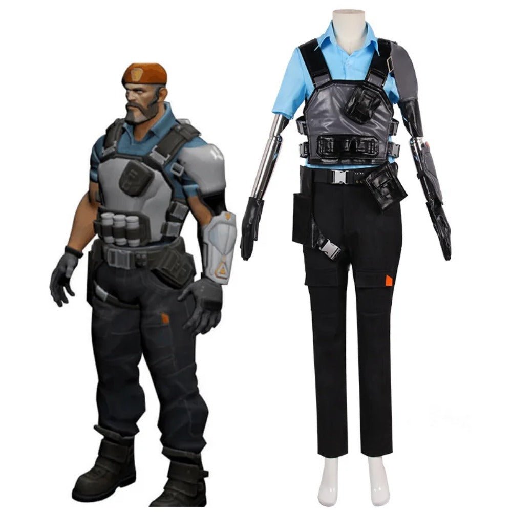 Fantasia Brimstone Valorant para Homens - Top, Colete, Calça e Chapéu - Carnaval Halloween - Estrela Cosplay