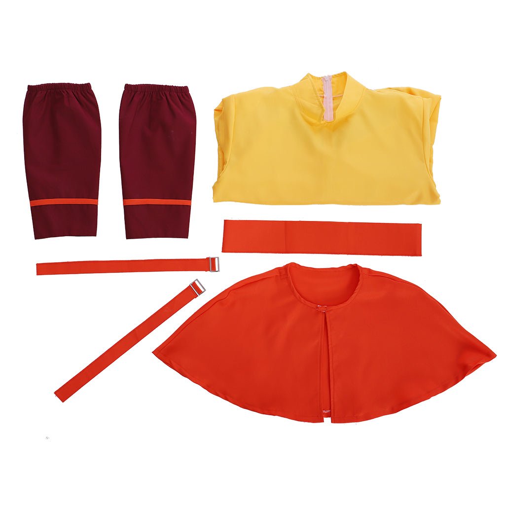 Cosplay Avatar Aang - O Último Dobrador de Ar - Traje Amarelo com Capa Vermelha - Estrela Cosplay