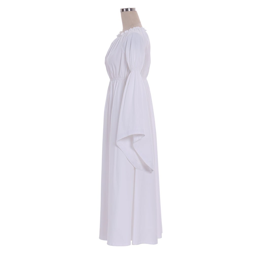 Vestido Elegante Branco de Baile Estilo Regência | Vestido de Chá Medieval para Bailes de Máscaras | Vestido de Mangas Compridas Estilo Lady Regência - Estrela Cosplay
