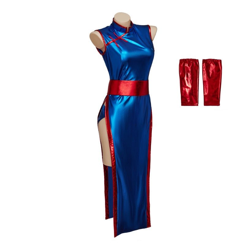 Fantasia de Chichi de Dragon Ball - Conjunto de Cheongsam Azul Elegante - Estrela Cosplay