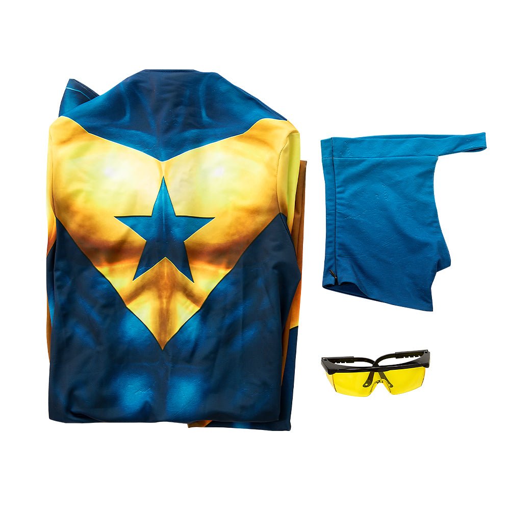 Traje de Booster Gold Michael Jon Carter para Homens – Macacão de Cosplay com Óculos - Estrela Cosplay