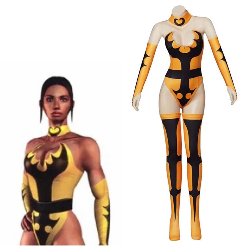 Traje de Cosplay Tanya Mortal Kombat X | Macacão Amarelo com Luvas e Meias - Estrela Cosplay