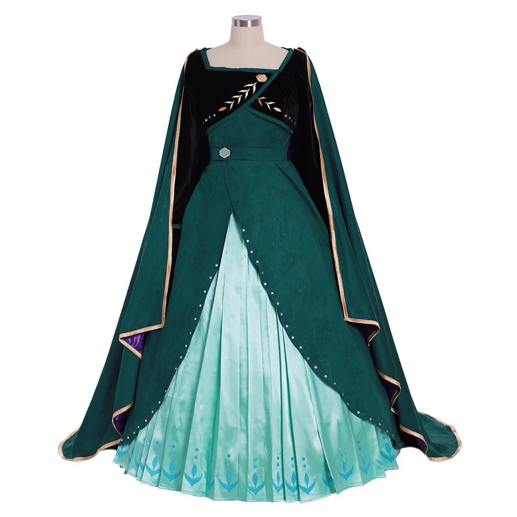 Nova Visão Fantasia da Rainha Anna de Frozen 2 Vestido Verde Escuro | Traje de Princesa da Disney para Adultos - Estrela Cosplay