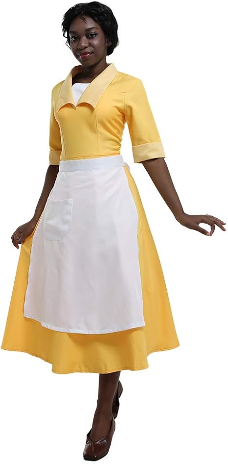 Vestido Amarelo de Empregada para Mulheres | Fantasia de Cosplay de Governanta | Roleplay de Halloween - Estrela Cosplay