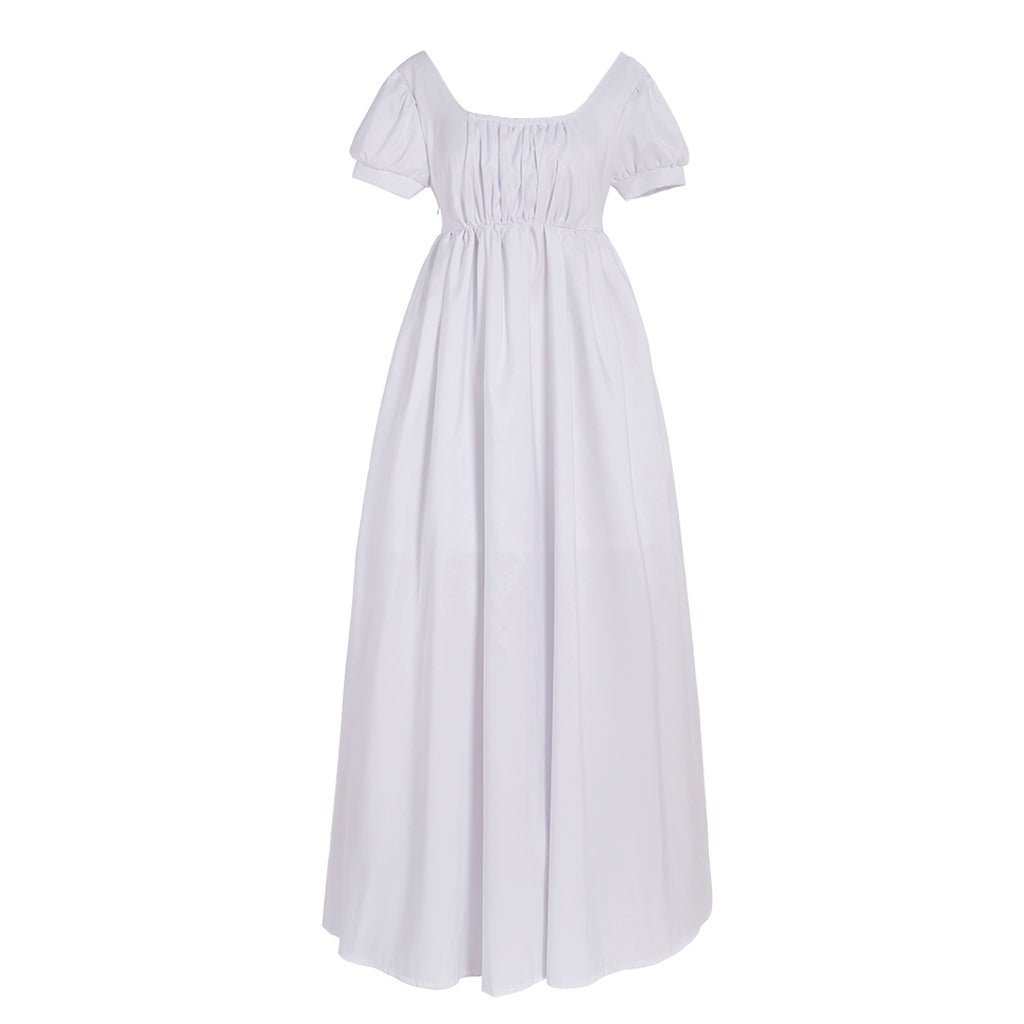 Vestido Régência Branco Simples para Senhoras - Vestido de Baile com Cintura Alta - Feito Sob Medida - Estilo Medieval - Estrela Cosplay