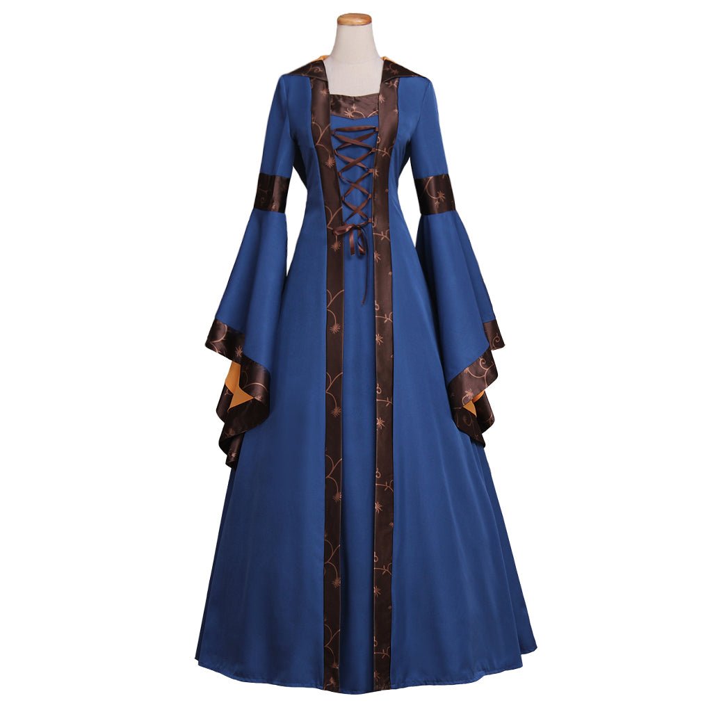 Vestido Medieval com Mangas Alargadas Capuz Cintura Alta Lacrado Vintage para Mulheres Cosplay Gótico Vestido Longo de Festa de Corte Europeu - Estrela Cosplay