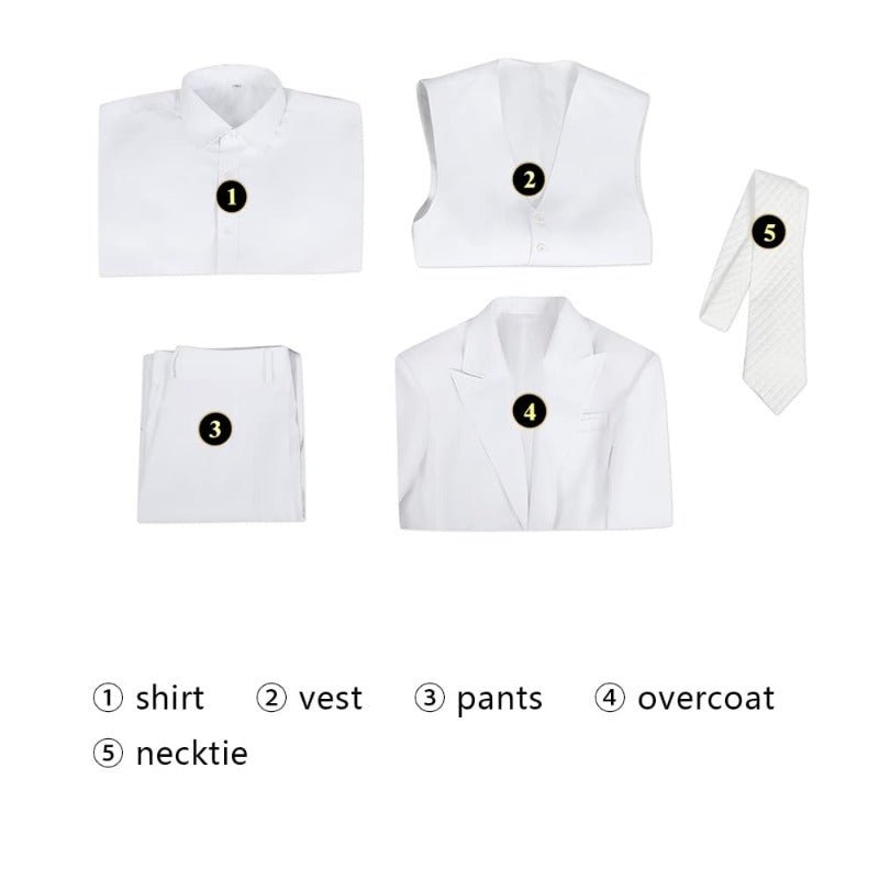 Traje de Cosplay Joker 2 Arthur Fleck Branco - Conjunto Completo Terno, Camisa, Colete, Calça, Gravata - Estrela Cosplay