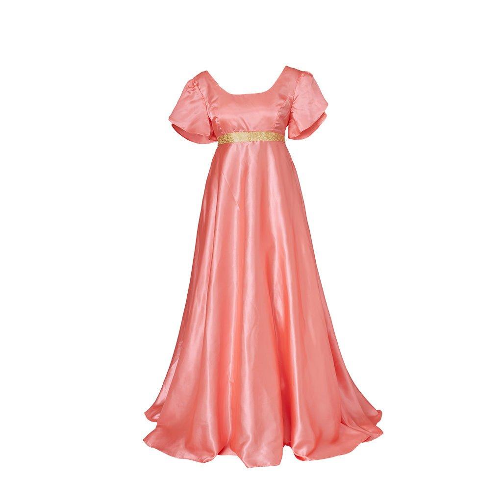 Vestido Medieval Império Tradicional - Cosplay Bridgerton em Seda Laranja Profundo - Estrela Cosplay