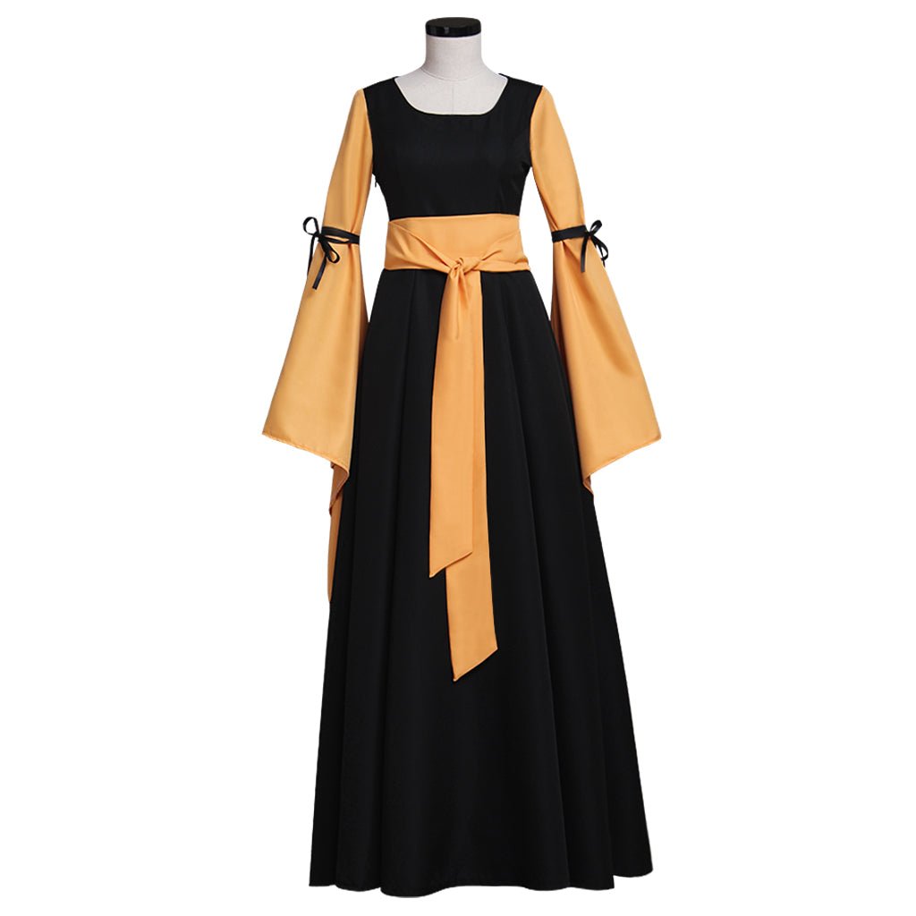 Vestido Medieval Renascentista Gótico Preto e Laranja para Mulheres Adultas Fantasia Halloween Festa Cosplay - Estrela Cosplay