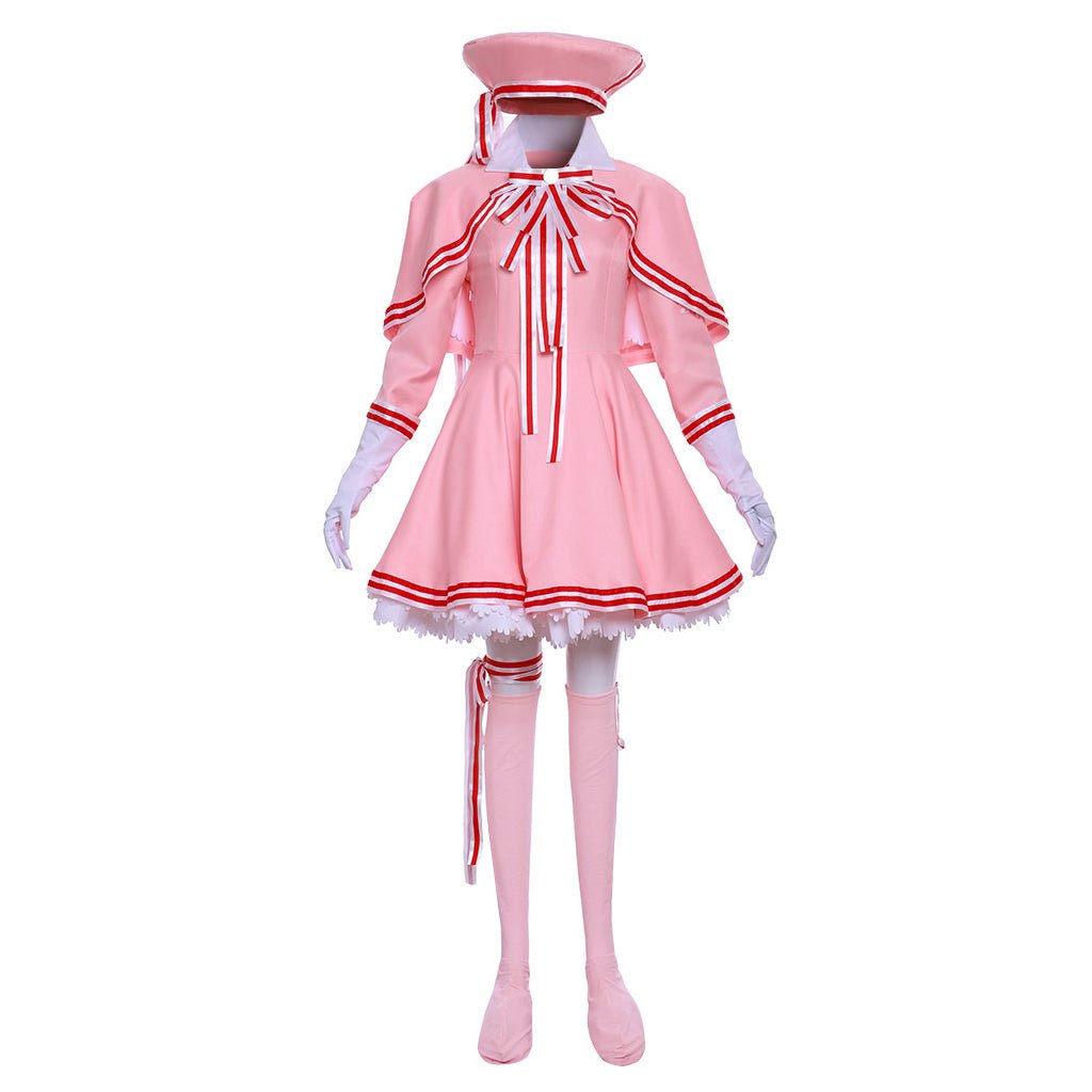 Fantasia Cardcaptor Sakura - Vestido Rosa Mangas Compridas com Chapéu, Xale, Laço e Arco - Estrela Cosplay