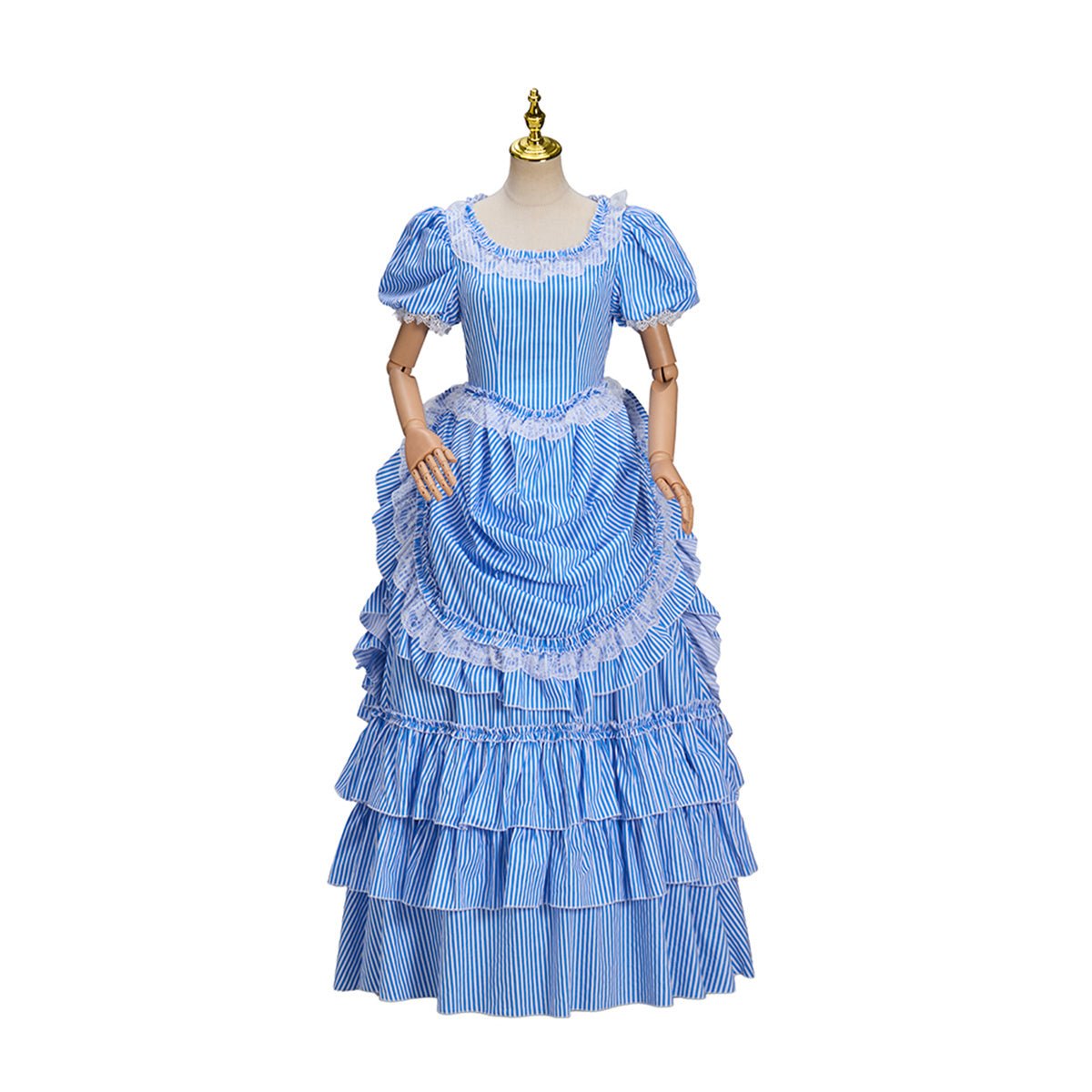Vestido Listrado Azul Victoria Fantasia Cosplay – Traje Elegante Inspirado em Anime - Estrela Cosplay