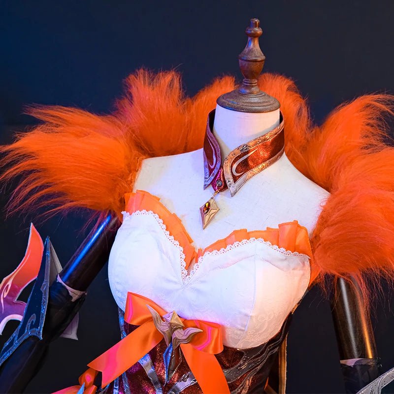 Fantasia de Evelynn Magia Ocidental Sombra de LOL - Vestido Laranja Conjunto Completo - Estrela Cosplay