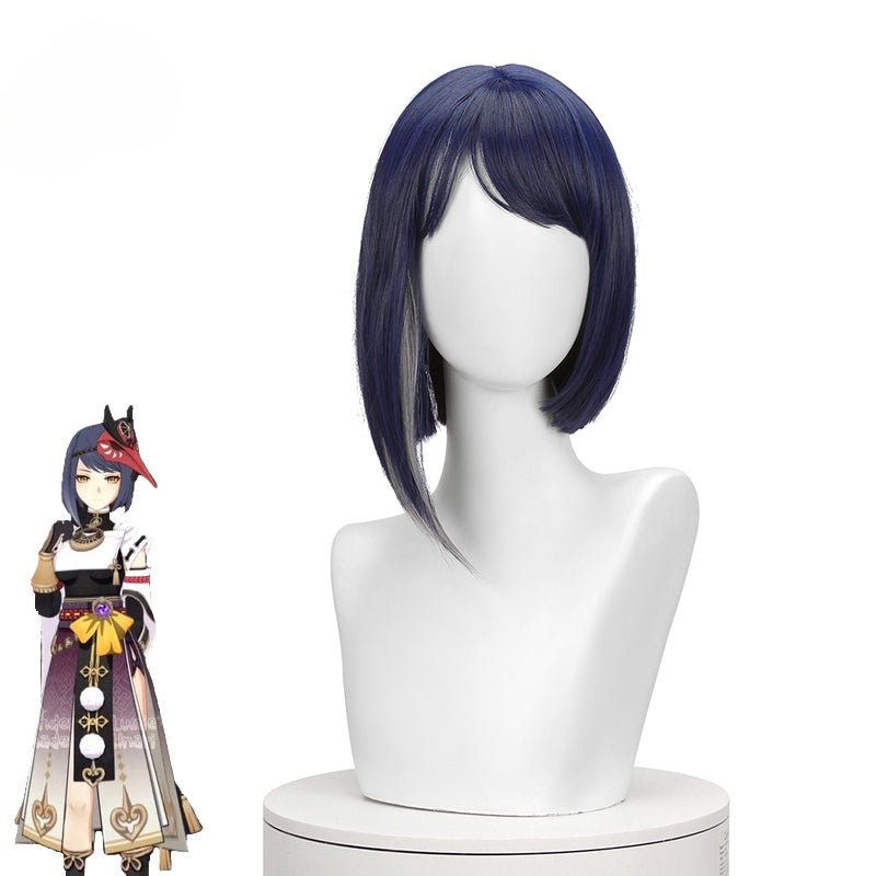 Peruca Cosplay Genshin Impact Kujou Sara 35cm Curta Lisa Cabelo Sintético Resistente ao Calor - Estrela Cosplay