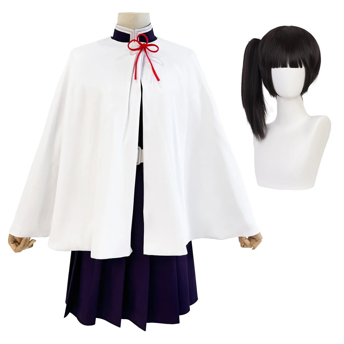 Fantasia de Cosplay Tsuyuri Kanao Anime Demon Slayer Peruca Top Roxo Saia Manto Branco Cinto Presente Halloween Natal - Estrela Cosplay