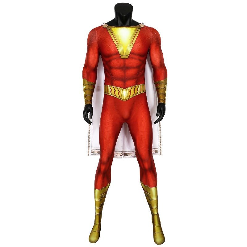 Fantasia de Cosplay Shazam Billy Batson Capitão Marvel Macacão Roupa de Corpo Zentai Justo - Estrela Cosplay