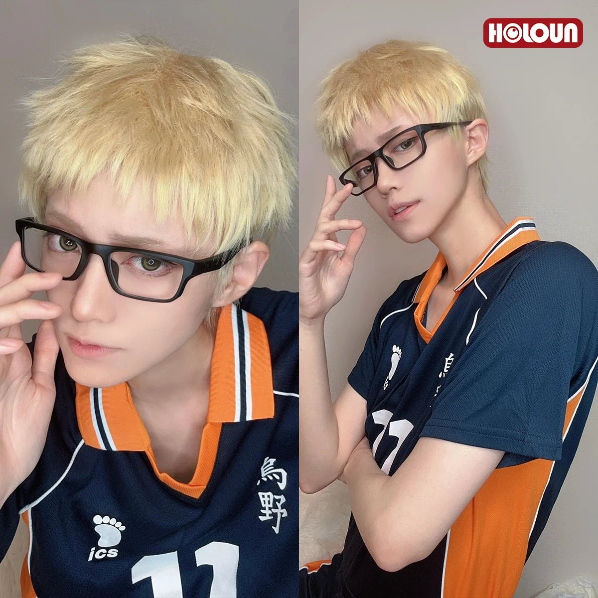 Fantasia de Cosplay Tsukishima Kei Haikyuu!! Uniforme de Vôlei Karasuno Peruca - Estrela Cosplay