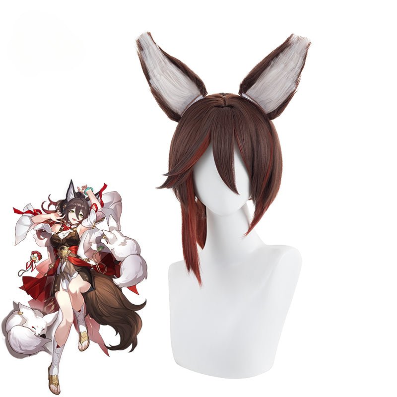 Peruca Cosplay Honkai Star Rail Tingyun 50cm Cores Misturadas com Orelhas Resistente ao Calor Cabelo Sintético - Estrela Cosplay