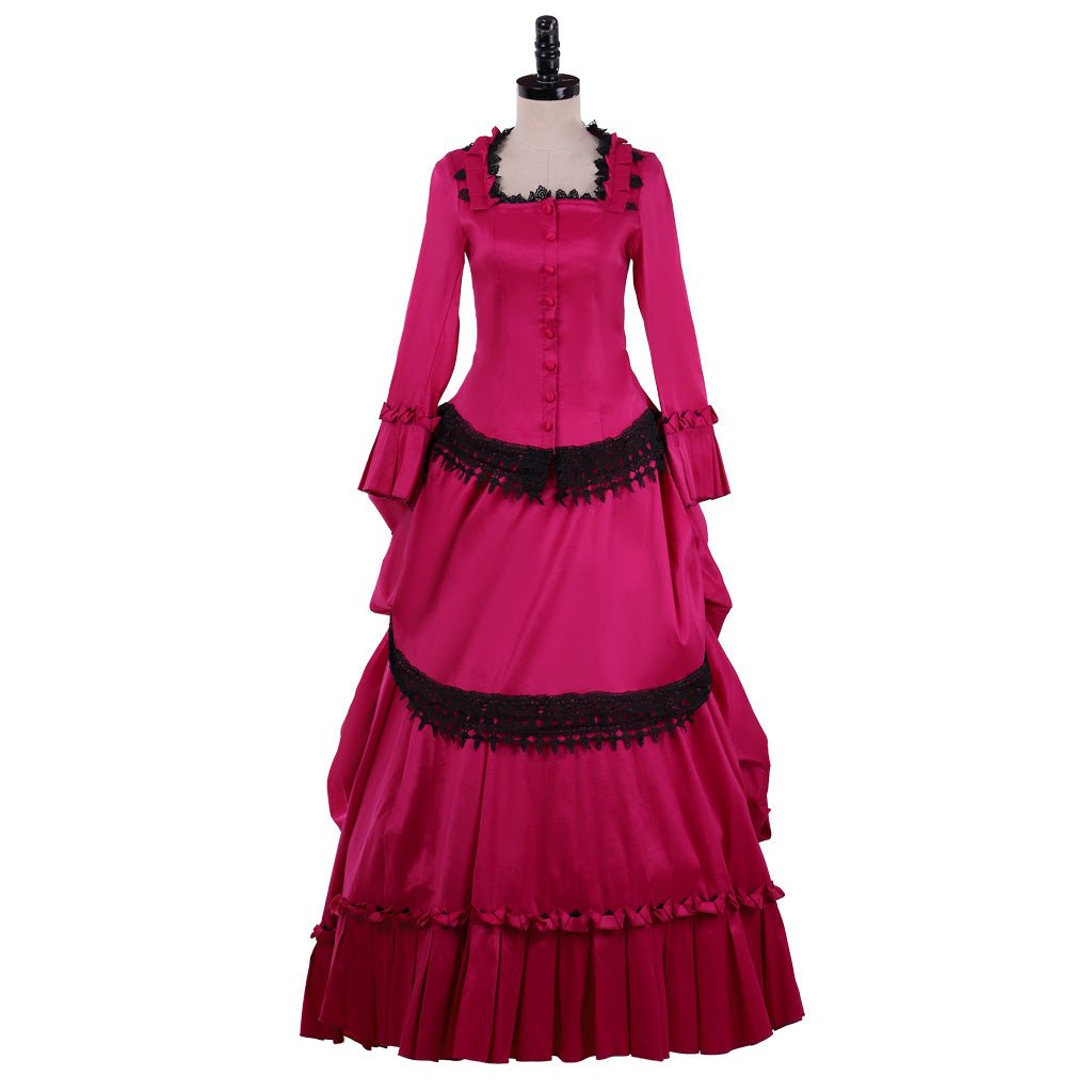 Vestido Vitoriano de Bailes com Bustle | Southern Belle Gótico Edwardiano Vintage Rosa Vermelho de Cauda Longa - Estrela Cosplay