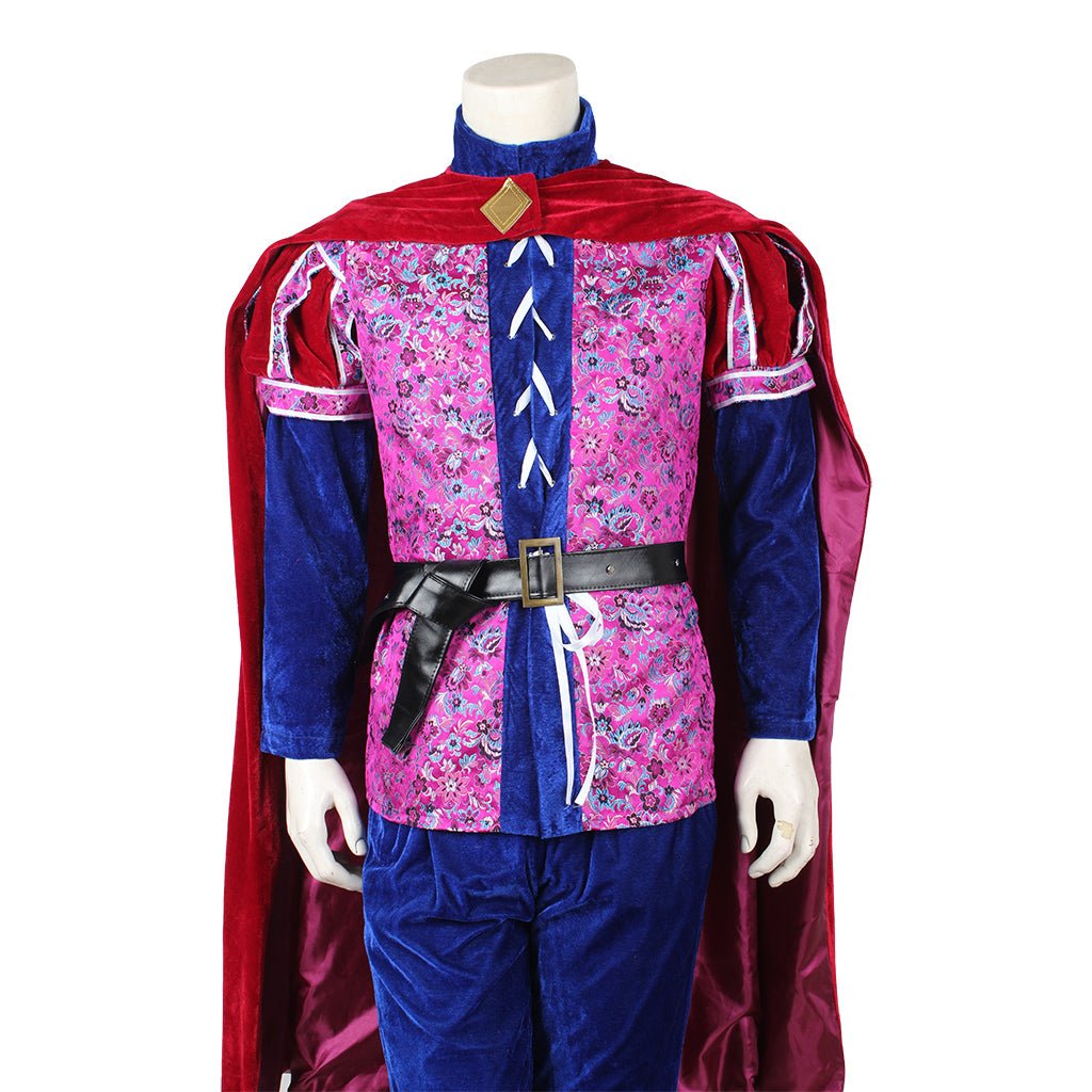 Fantasia de Príncipe Medieval | Traje de Veludo Vermelho e Azul para Homens | Conjunto Completo para Halloween e Festas - Estrela Cosplay