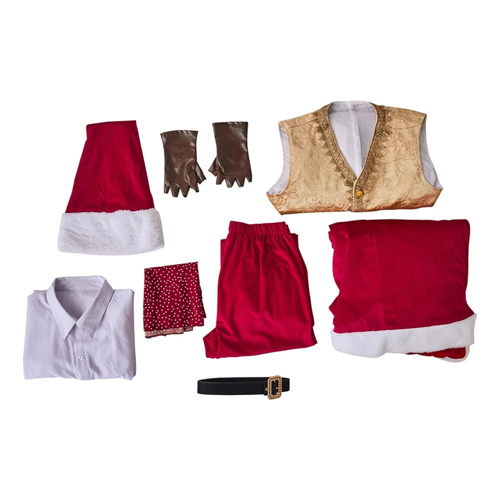 Fantasia Medieval de Papai Noel para Natal - Casaco Vermelho de Veludo Conjunto Completo - Estrela Cosplay