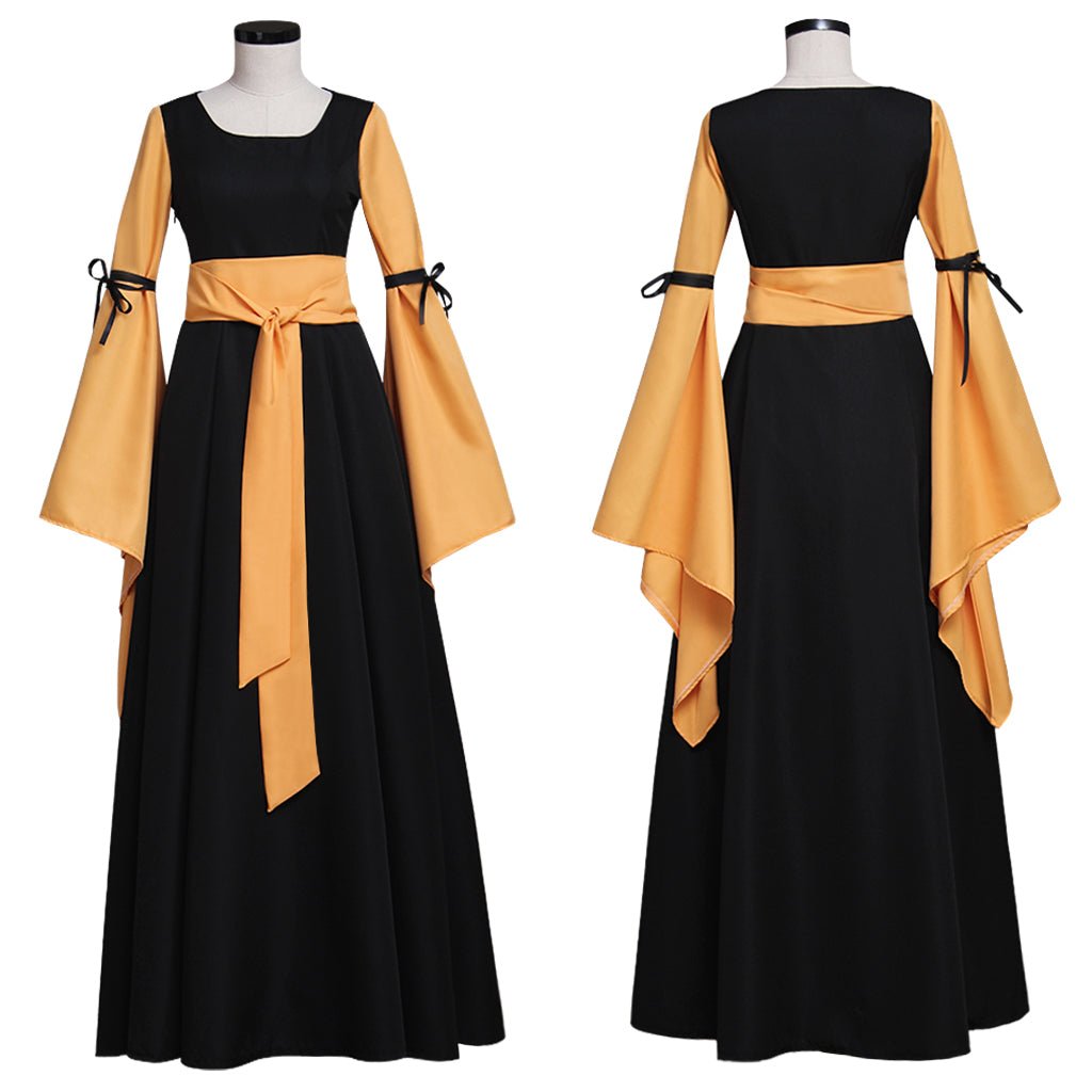 Vestido Medieval Renascentista Gótico Preto e Laranja para Mulheres Adultas Fantasia Halloween Festa Cosplay - Estrela Cosplay