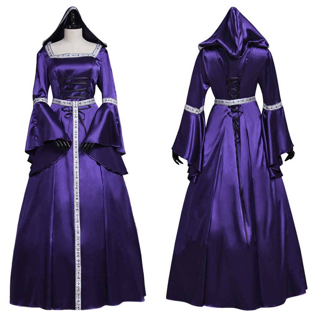 Vestido Medieval Vintage Princesa Capuz Traje Nobre Mangas Sino para Halloween Feiras Renascentistas - Estrela Cosplay