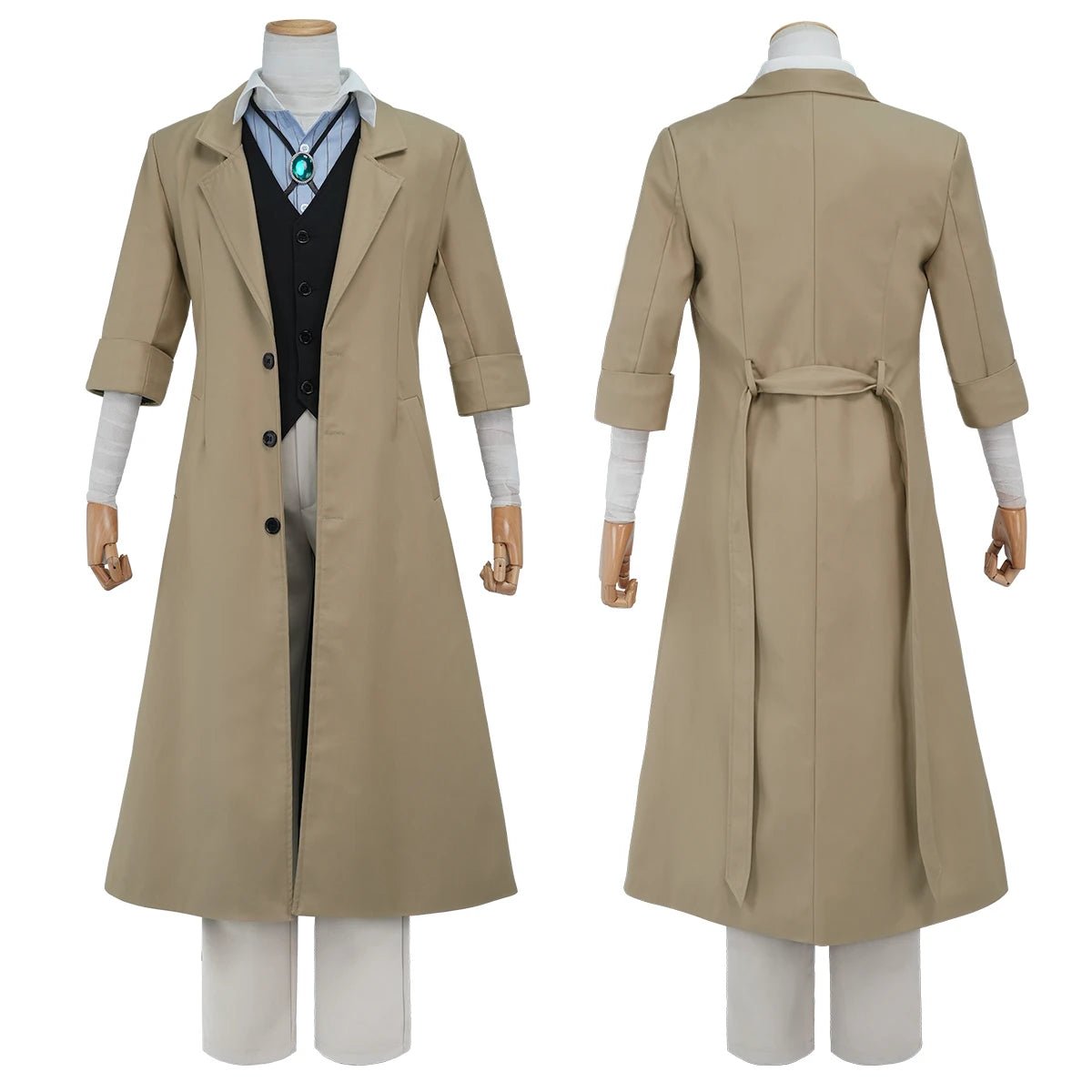 Fantasia de Cosplay Dazai Osamu de Bungo Stray Dogs - Peruca, Casaco Trench, Camisa, Calça e Pendente - Estrela Cosplay